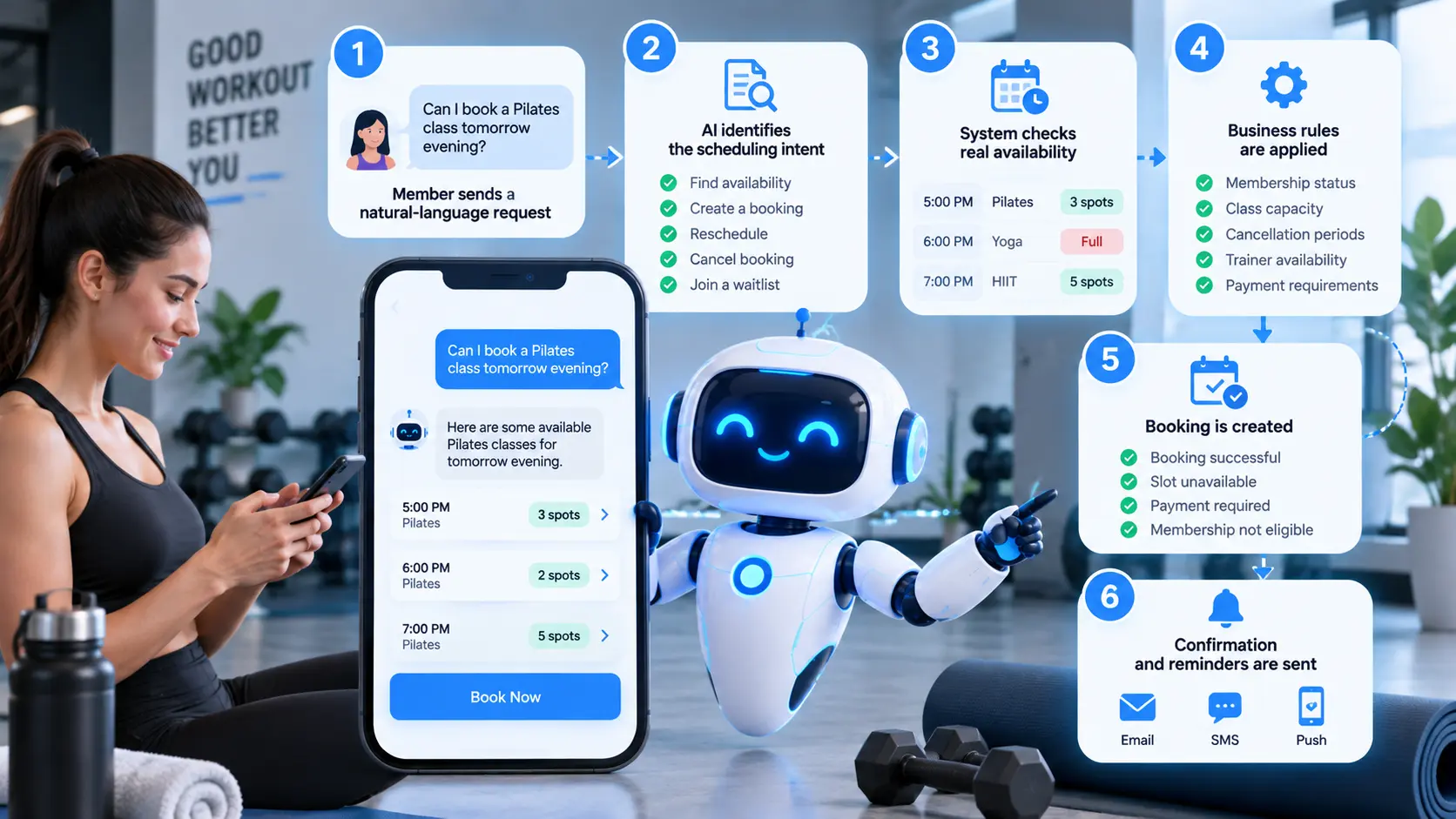 How an AI Chatbot for Fitness Studio Scheduling Workss