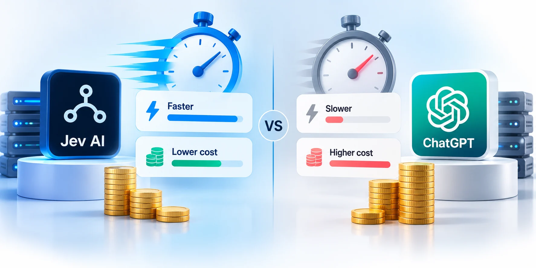 Is Jev AI faster or cheaper than ChatGPT